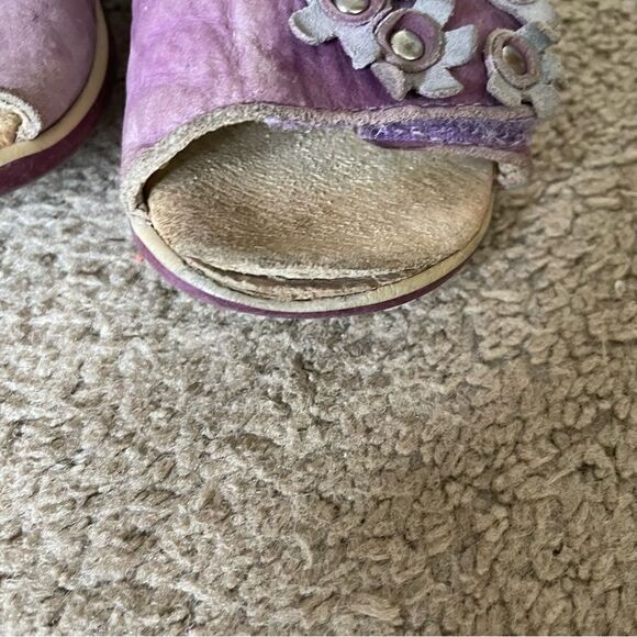 Däumling German Girl Leather Walking Learning Shoe Purple with Flowers Size 7 - Picture 2 of 10